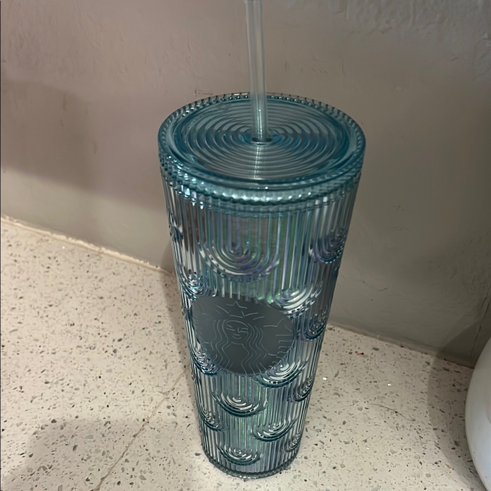 24 Oz Starbucks Blue Tumbler with Straw